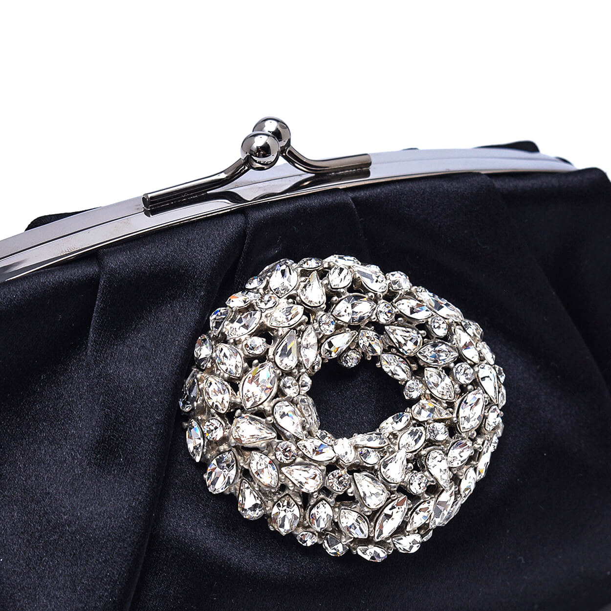 Balenciga - Black Satin Crystal Embellished Night Clutch Bag 